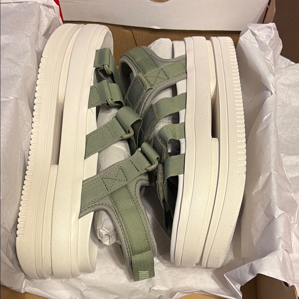 Nike Green and White Sandals with Modern Strap Design